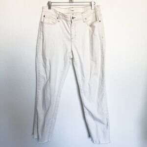 Eileen Fisher Denim Jeans Size 10 Raw Hem Slim Skinny Stretch Ivory Cream White